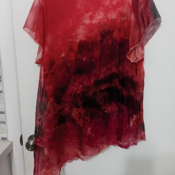 One world ombre orange Uneven hem short flutter sleeve blouse w Stud accents XL - Picture 8 of 8